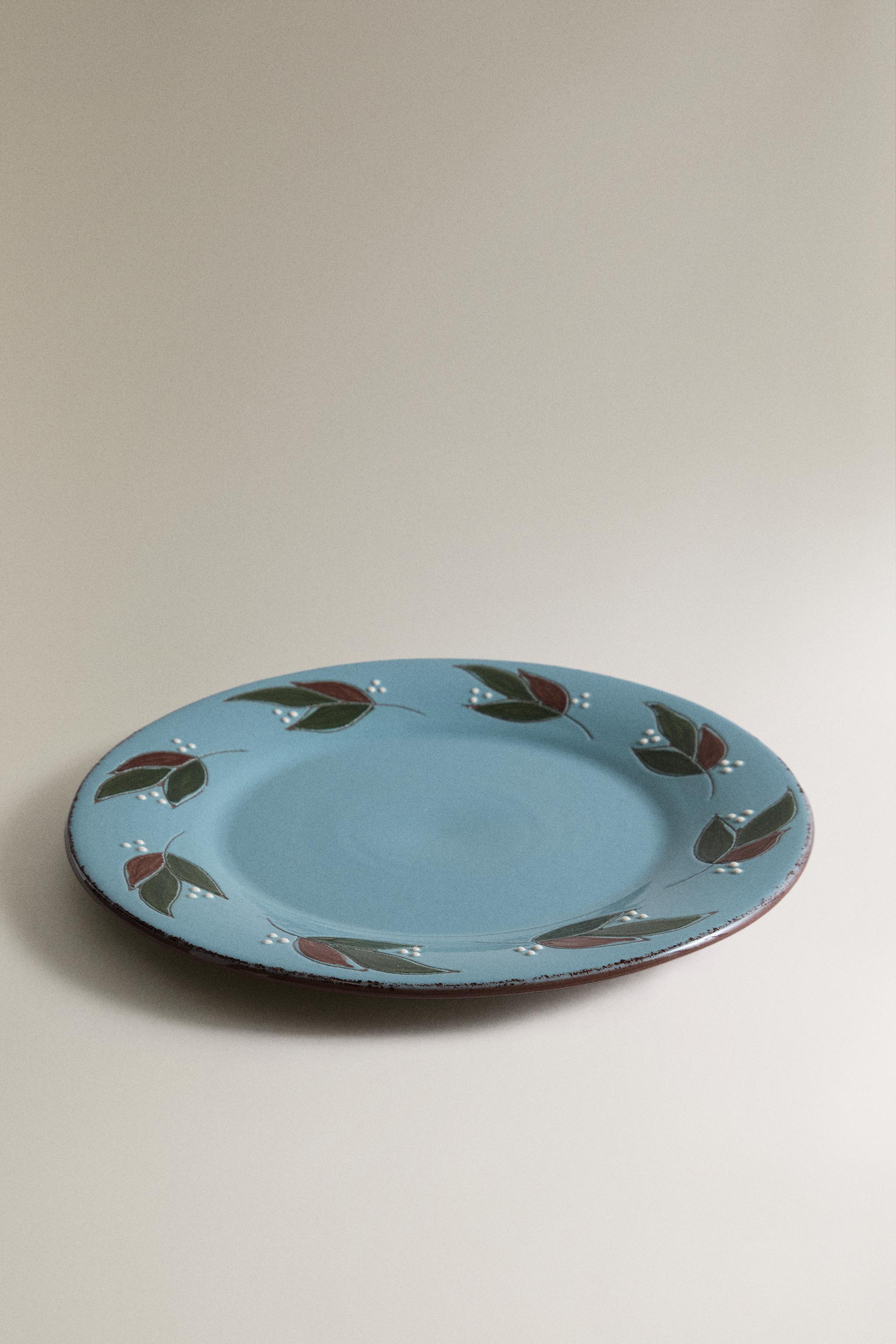 ASSIETTE PLATE FAÏENCE FEUILLES